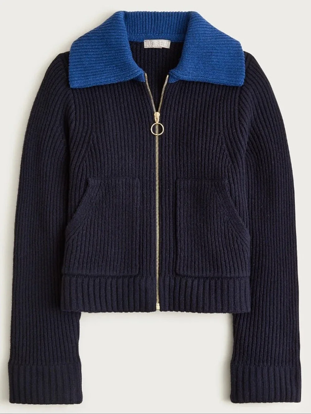 J Crew Colorblock collared full-zip sweater in wool CR149 Size XXS NWT Merino - Picture 5 of 13